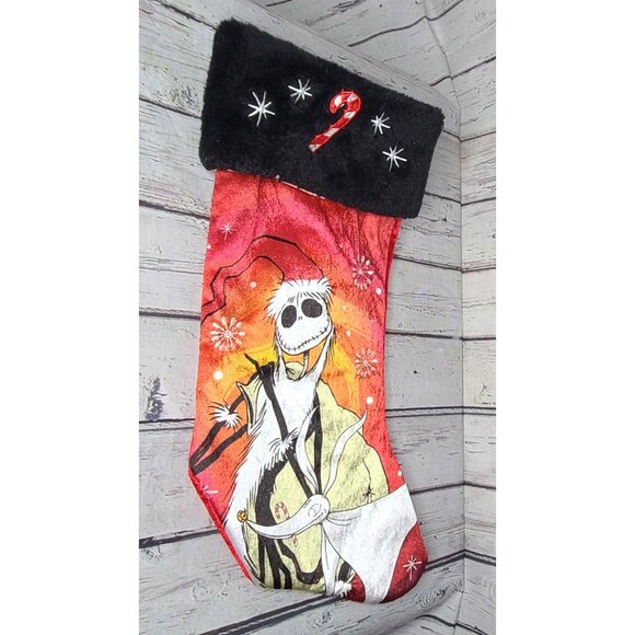 20" Nightmare Before Christmas Santa Jack Skellington & Zero Velvety Stocking - Picture 2 of 4